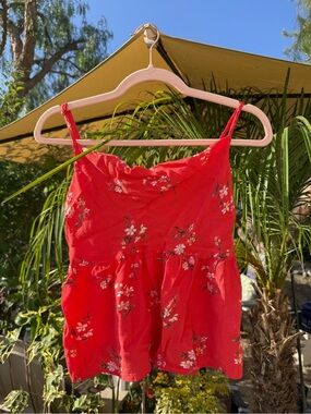 American Eagle Red Floral Tank Top Size S